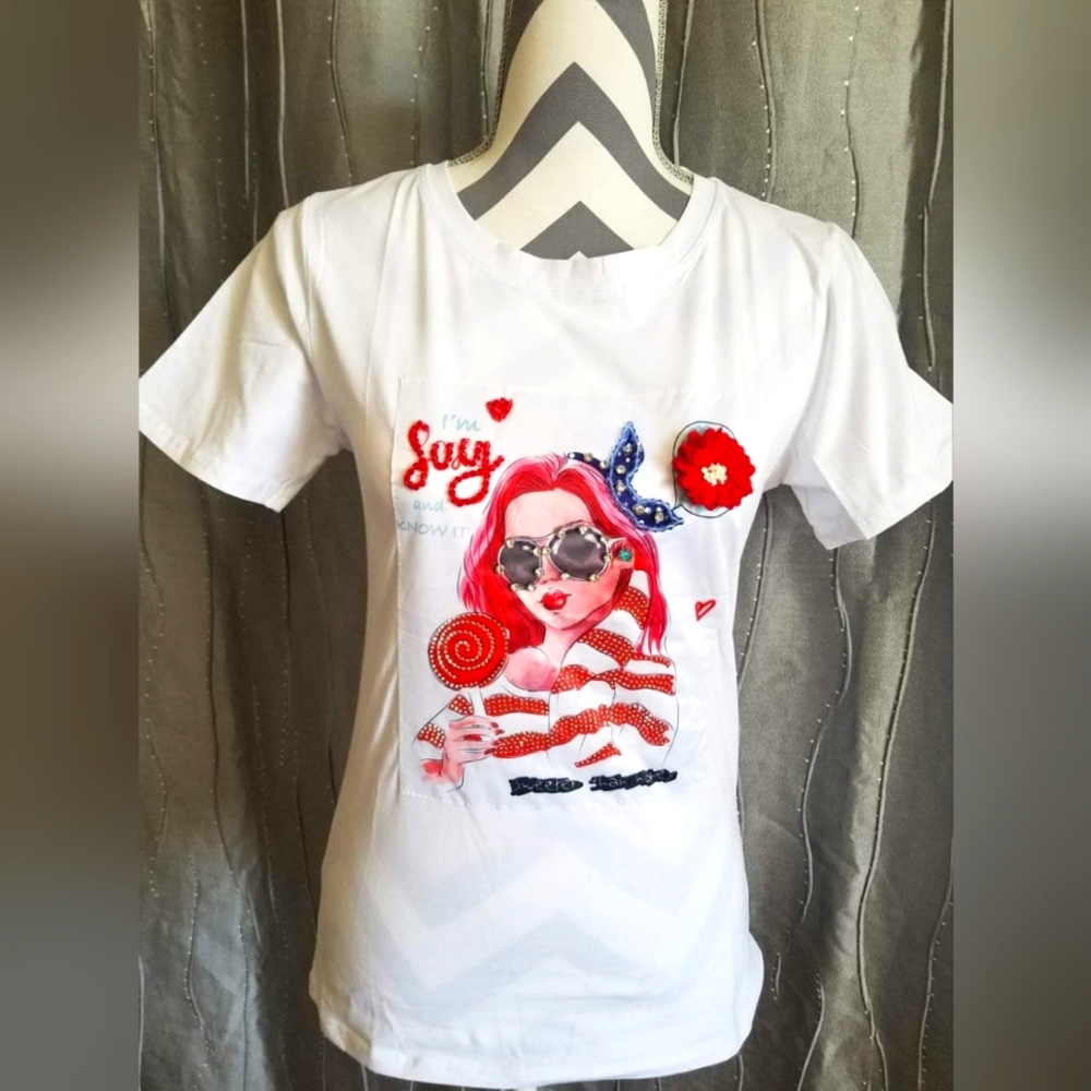 NWT fashion t shirt with rhinestones/gems